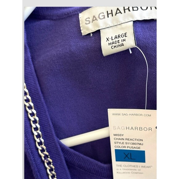 Sag Harbor Cardigan Cotton Blend 2in1 Soft Knit Comfort Pullover Purple XL NWT - Picture 7 of 7